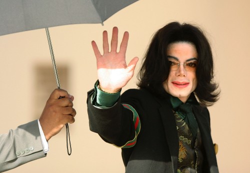 SANTA MARIA, CA - April 18: Michael Jackson arrives outside the Santa Barbara County Courthouse for 