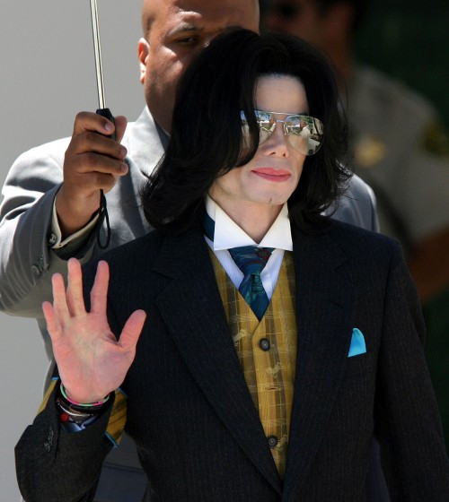 SANTA MARIA, CA - MAY 3: Singer Michael Jackson gestures as he leaves the Santa Barbara County Super